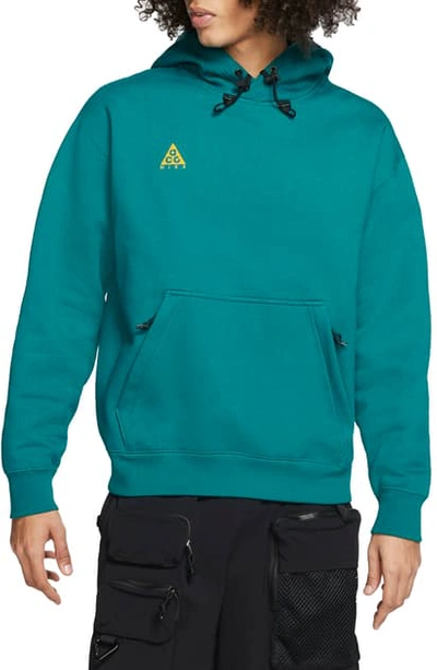 Shop Nike Acg Cotton Blend Hoodie In Bright Spruce/ University Gold
