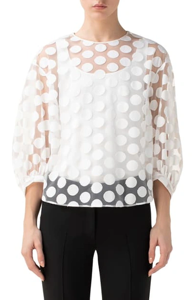 Shop Akris Punto Dot Sheer Puff Sleeve Blouse In Cream