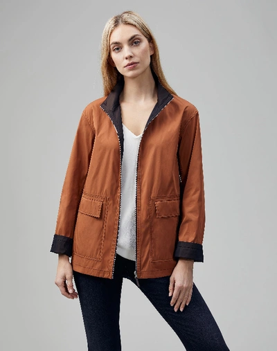 Shop Lafayette 148 Eclipse Outerwear Reversible Riener Jacket In Ochre,ganache