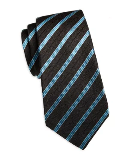 Shop Kiton Striped Silk Tie In Brown Teal
