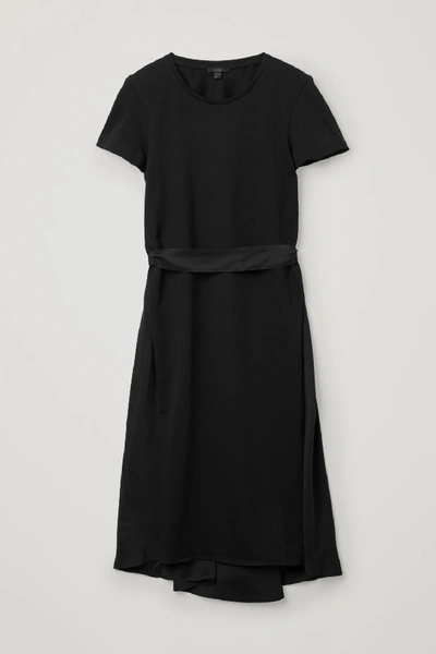 Shop Cos Belted Silk Dress In Black