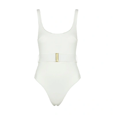 Shop Zimmermann Bells White Belted Swimsuit In Ivory
