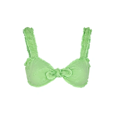 Shop Frankies Bikinis Colby Green Eyelet-embroidered Bikini Top In Mint
