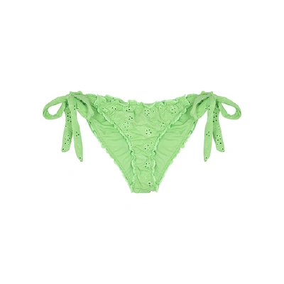 Shop Frankies Bikinis Colby Green Eyelet-embroidered Bikini Briefs In Mint