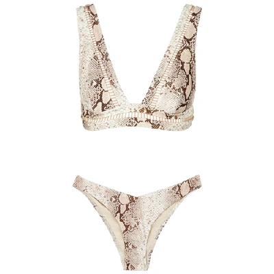 Shop Zimmermann Bellitude Python-print Cut-out Bikini In Beige