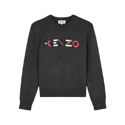 Shop Kenzo Dark Grey Logo-embroidered Wool Jumper