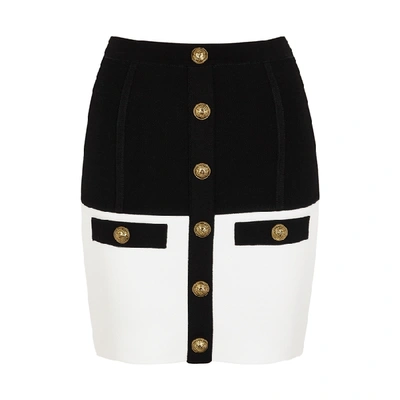 Shop Balmain Monochrome Stretch-knit Mini Skirt In Black And White