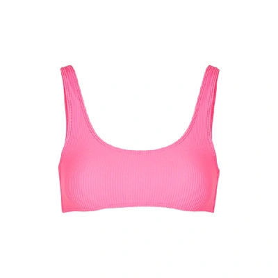 Shop Frankies Bikinis Connor Pink Ribbed Bikini Top In Bright Pink