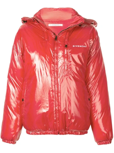 Shop Givenchy Hooded Puffer Coat Red