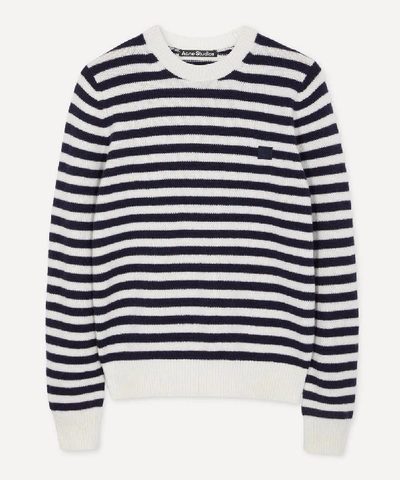 Shop Acne Studios Kalon Face Stripe Knit Sweater In Navy