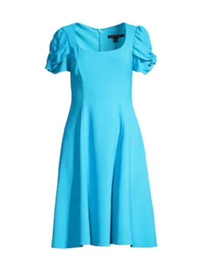 Shop Black Halo Brent Ruched-sleeve Dress In Eggshell Blue