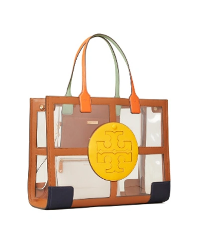 Shop Tory Burch Ella Clear Quadrant Tote Bag In Clear/classic Cuoio Multi