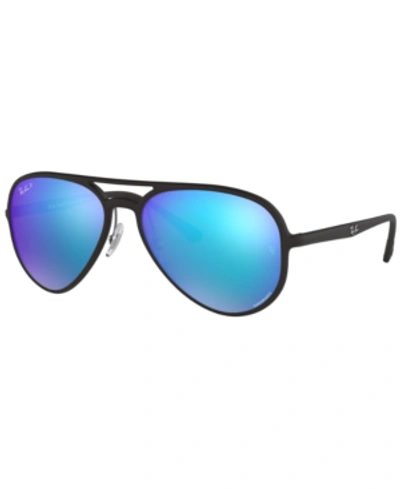Shop Ray Ban Ray-ban Polarized Sunglasses, Rb4320ch 58 In Matte Black/green Mirror Blue Polar
