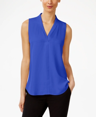 Shop Calvin Klein Pleated V-neck Shell In Regatta