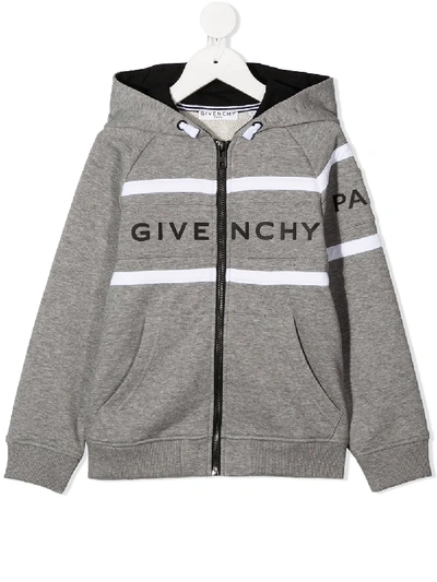 Shop Givenchy Branded Zip-up Hoodie In Grey