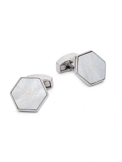 Shop Tateossian Rhodium-plated & Mother-of-pearl Hexagonal Cufflinks
