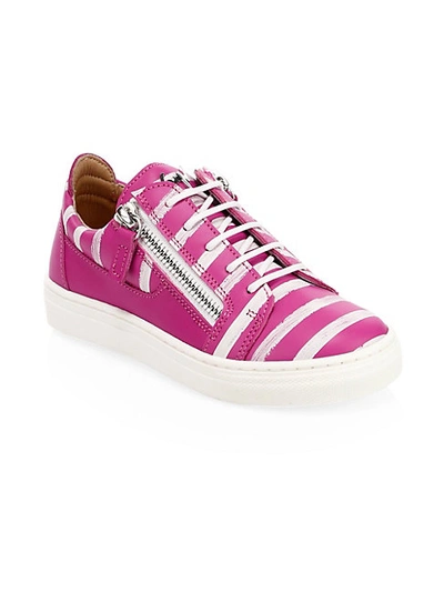 Shop Giuseppe Zanotti Girl's Stripe Leather Sneakers