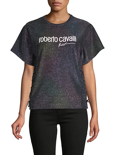 Shop Roberto Cavalli Sport Sparkle Lace-up Tee