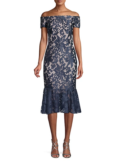 Shop Calvin Klein Off-the-shoulder Floral Lace Dress