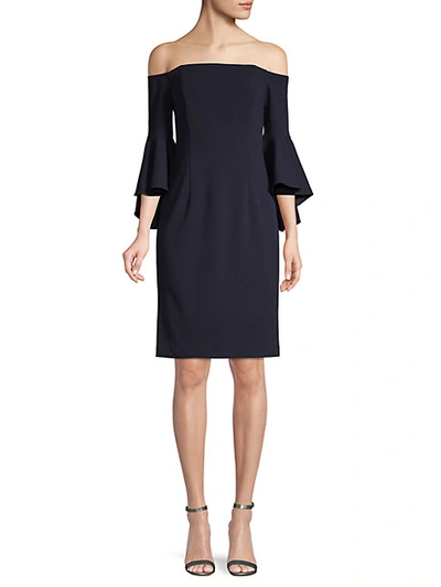 Shop Calvin Klein Off-the-shoulder Ruffled Bell-sleeve Dress