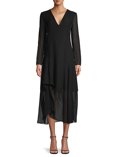 Shop Akris Long-sleeve Silk Midi Dress