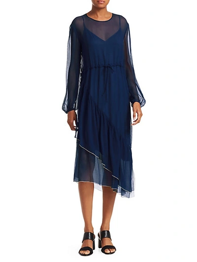 Shop Chloé Asymmetric Sheer Silk Midi Dress