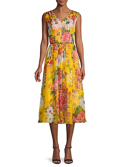 Shop Carolina Herrera Floral Midi Silk Dress