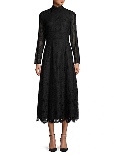 Shop Valentino Long-sleeve Eyelet Flare Dress