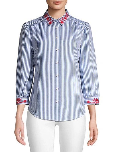 Shop Draper James Embroidered Striped Button-down Shirt