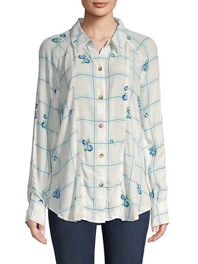 Shop Free People Windowpane Check Floral Shirt