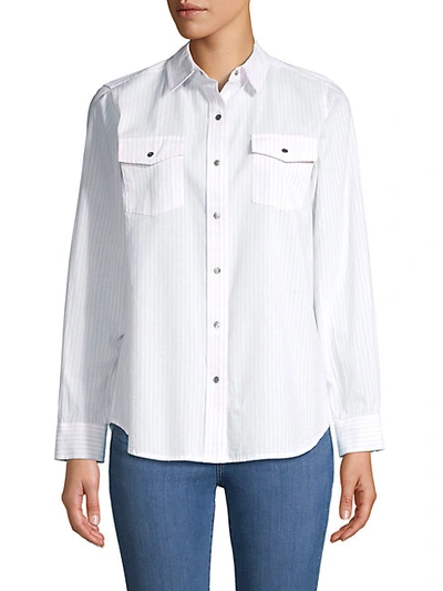 Shop Karl Lagerfeld Striped Cotton Collared Shirt