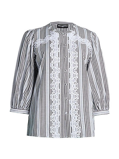 Shop Karl Lagerfeld Embellished Striped Blouse