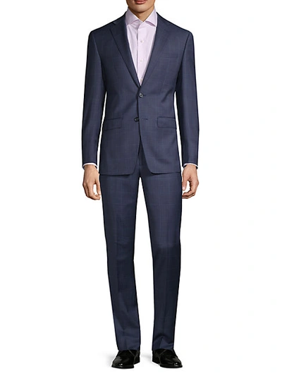 Shop Calvin Klein Slim-fit Windowpane Wool-blend Suit