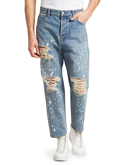 Shop Balmain Straight-leg Distressed Graffiti Jeans