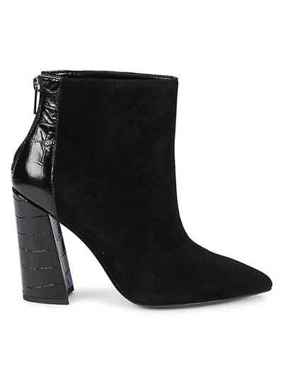 Shop Charles David Croc-embossed Leather & Suede Point-toe Booties