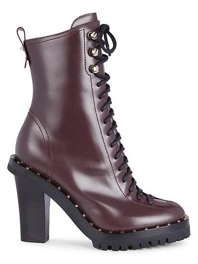 Shop Valentino Rockstud Lace-up Booties