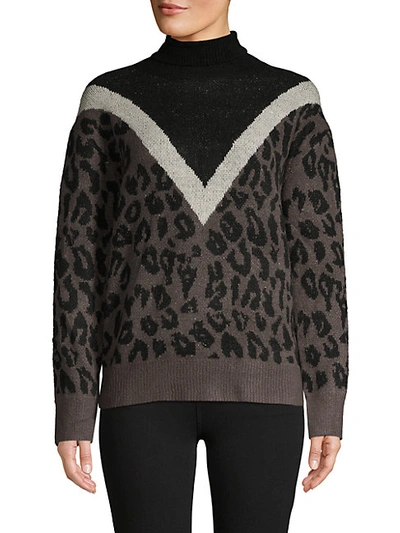 Shop Allison New York Leopard-print Colorblock Turtleneck Sweater