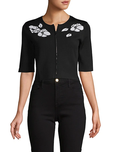 Shop Carolina Herrera Embroidered Cropped Cardigan