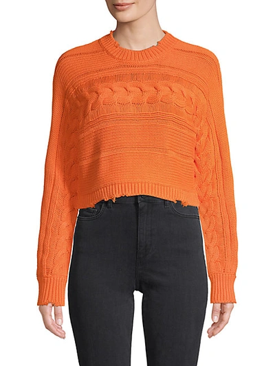 Shop Rta Cable-knit Cotton Cropped Sweater