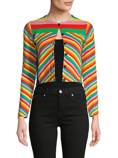 Shop Valentino Rainbow Stripe Cropped Cardigan