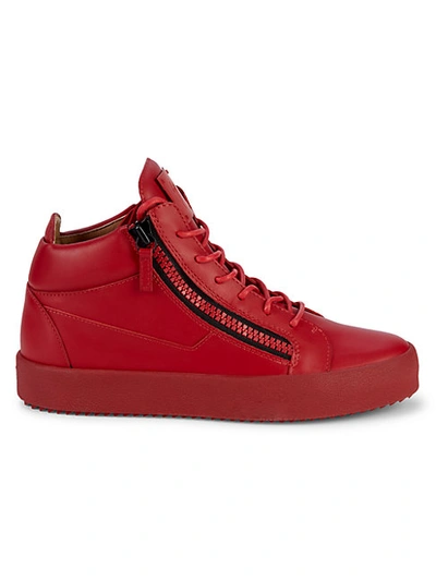 Shop Giuseppe Zanotti Leather Double-zip Mid-top Sneakers