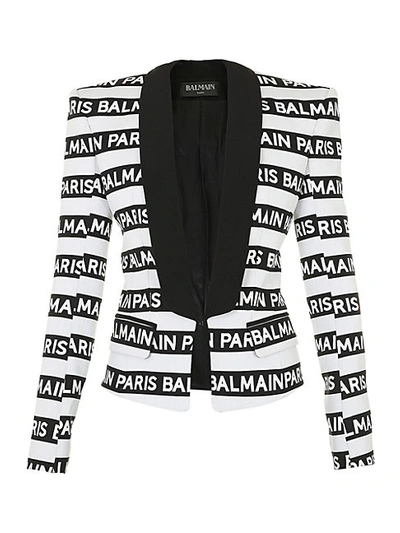 Shop Balmain Logo Stripe Tuxedo Jacket