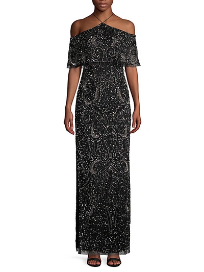 Shop Aidan Mattox Embellished Cold-shoulder Gown