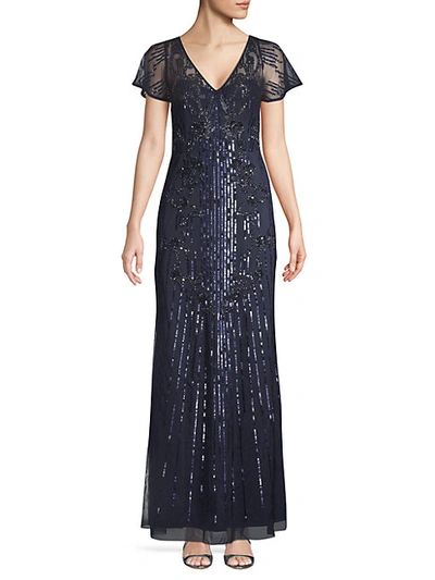 Shop Aidan Mattox Embellished Flutter-sleeve Gown