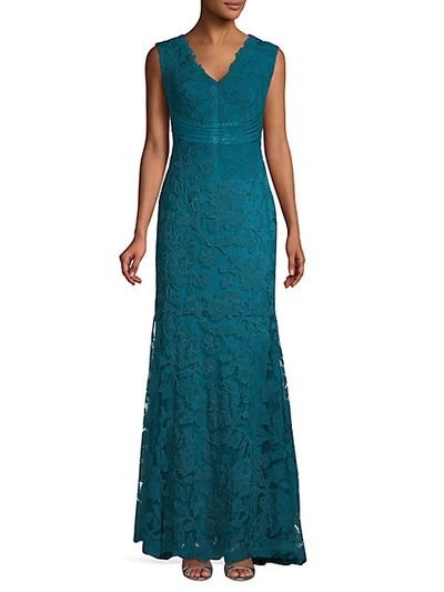 Shop Tadashi Shoji Cap Sleeve Metallic Lace Gown