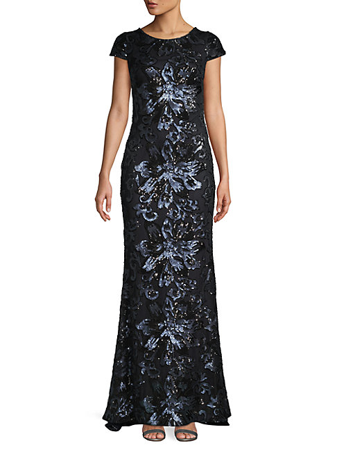 Calvin Klein Plus Size Sequin Cap-sleeve Gown In Indigo Black | ModeSens