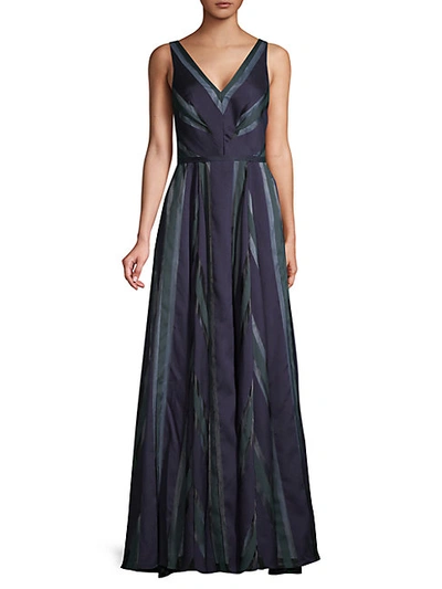 Shop Carmen Marc Valvo Infusion Striped V-neck Gown