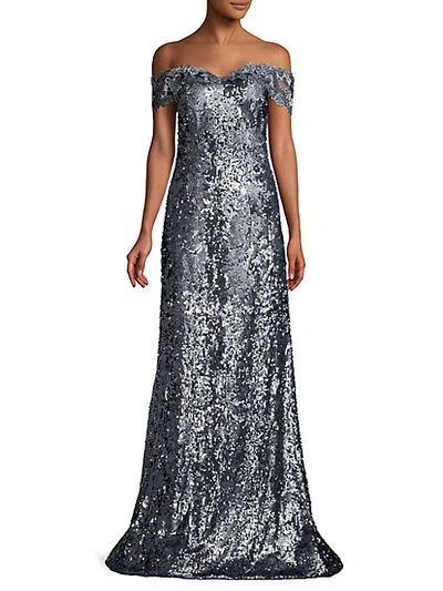 Shop Rene Ruiz Collection Sequin Off-the-shoulder Glitter Lace Gown