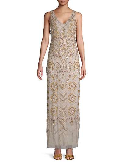 Shop Adrianna Papell Beaded V-neck Column Gown