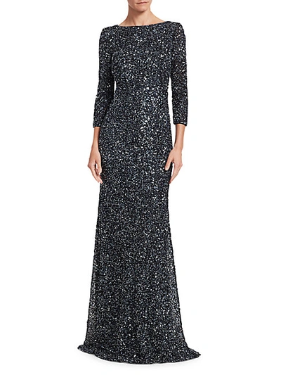 Shop Theia Crunchy Sequin Boatneck Gown